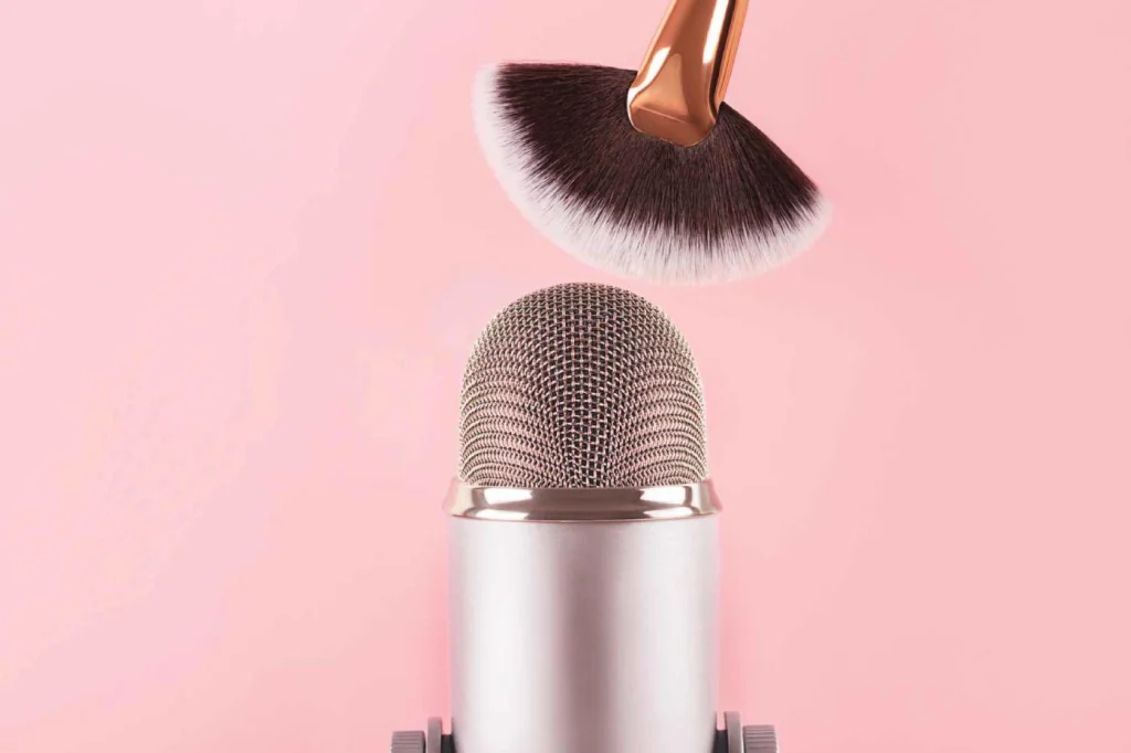 making ASMR sounds with makeup brush